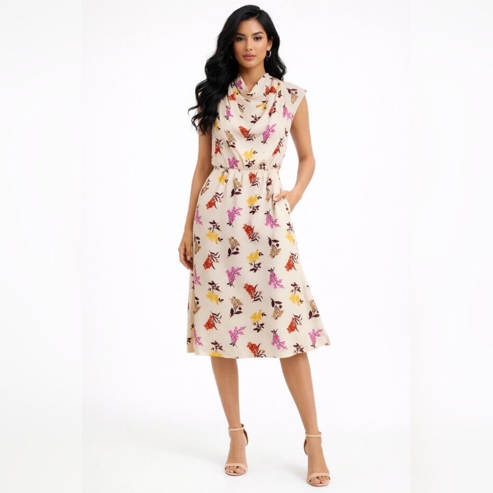 Ann Taylor Cream Floral Midi Dress Size 16